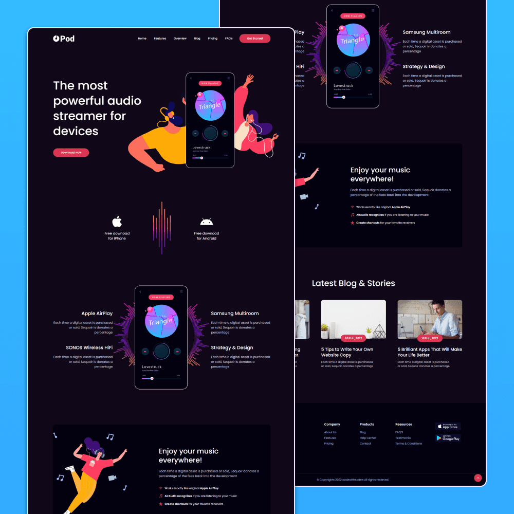 Pod - Audio streaming app landing page